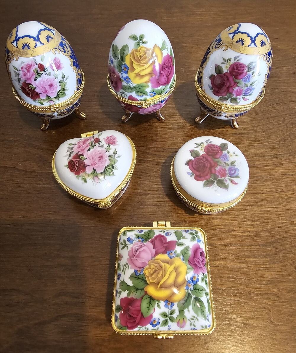 Vintage Floral With Gold Hinge Candle Trinket Boxes Lot Of 6